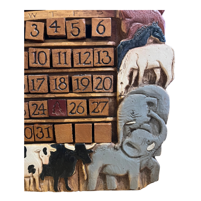 Vintage Al Pisano Country Carver Hand-Painted Noah's Ark Perpetual Calendar Wall Decor