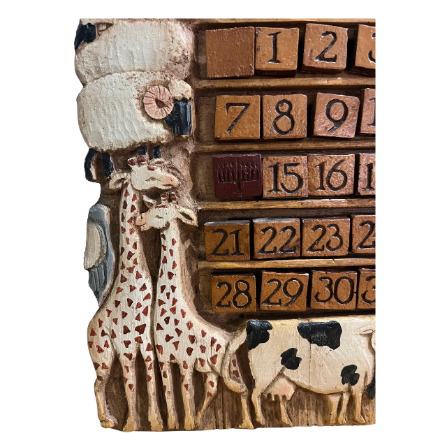 Vintage Al Pisano Country Carver Hand-Painted Noah's Ark Perpetual Calendar Wall Decor
