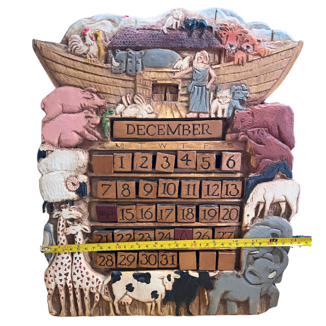Vintage Al Pisano Country Carver Hand-Painted Noah's Ark Perpetual Calendar Wall Decor