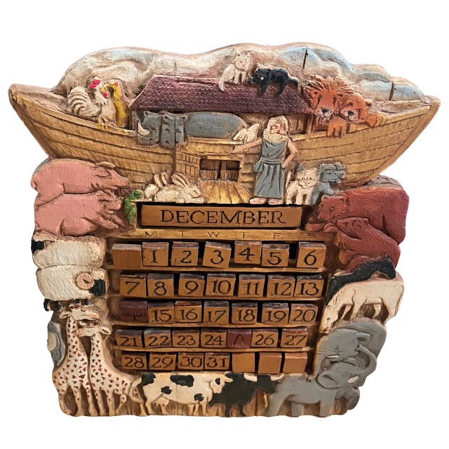 Vintage Al Pisano Country Carver Hand-Painted Noah's Ark Perpetual Calendar Wall Decor