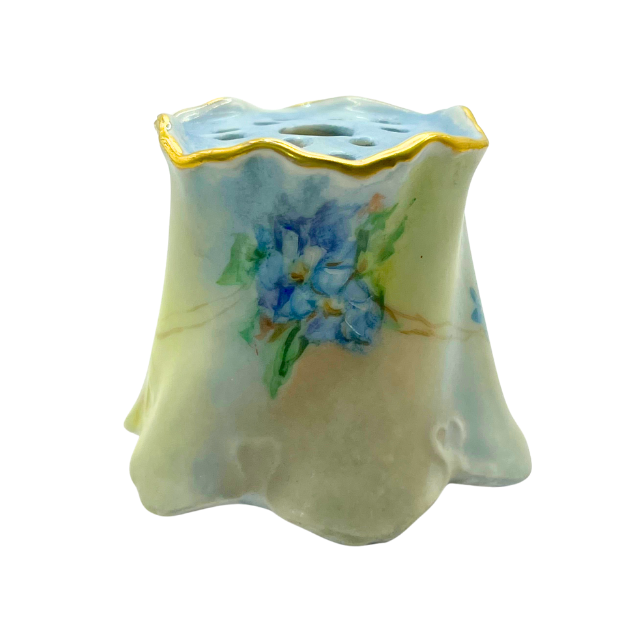 Antique Porcelain Vanity Hat Pin Holder 1.5" Signed 1900s Floral Hand Painted Decor