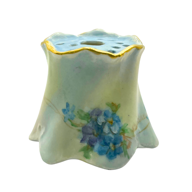 Antique Porcelain Vanity Hat Pin Holder 1.5" Signed 1900s Floral Hand Painted Decor