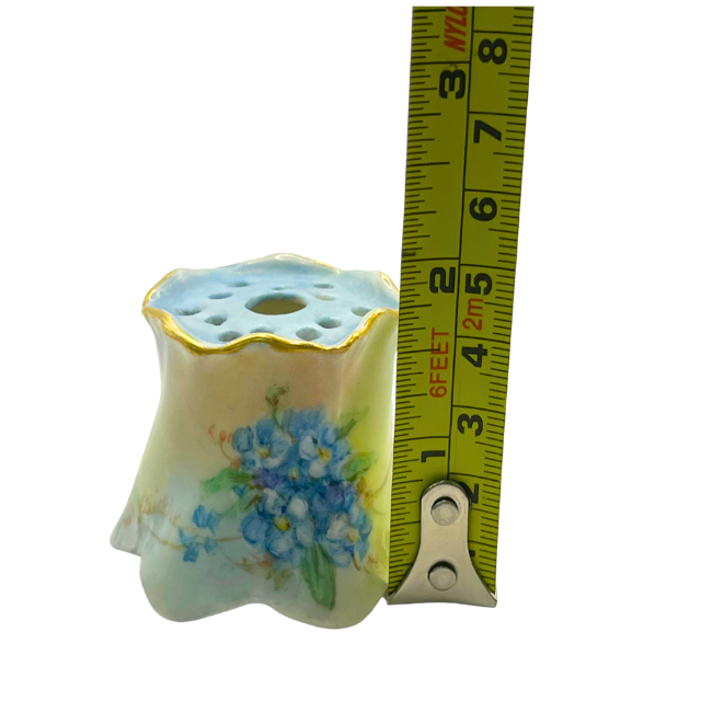 Antique Porcelain Vanity Hat Pin Holder 1.5" Signed 1900s Floral Hand Painted Decor