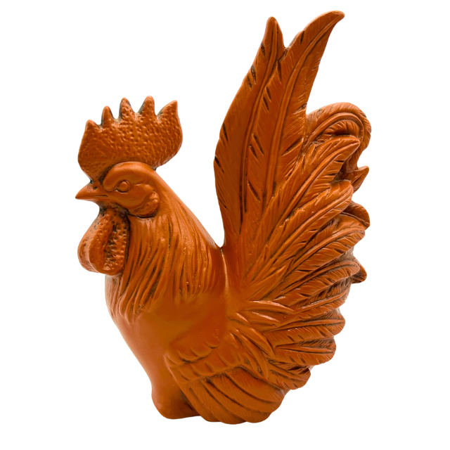 Japanese Ceramic Zodiac Chicken Roster Statue Vintage Red Clay Lucky Charm Figurine Signed