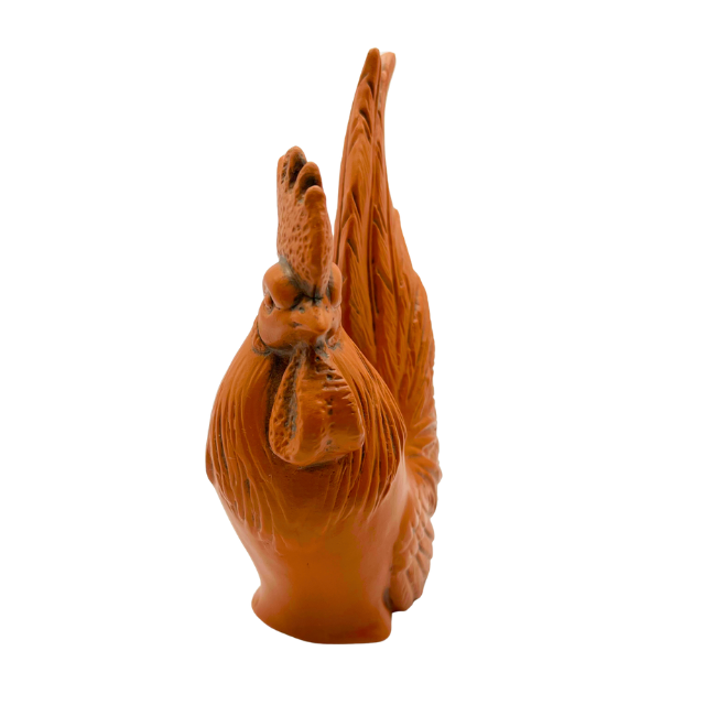 Japanese Ceramic Zodiac Chicken Roster Statue Vintage Red Clay Lucky Charm Figurine Signed