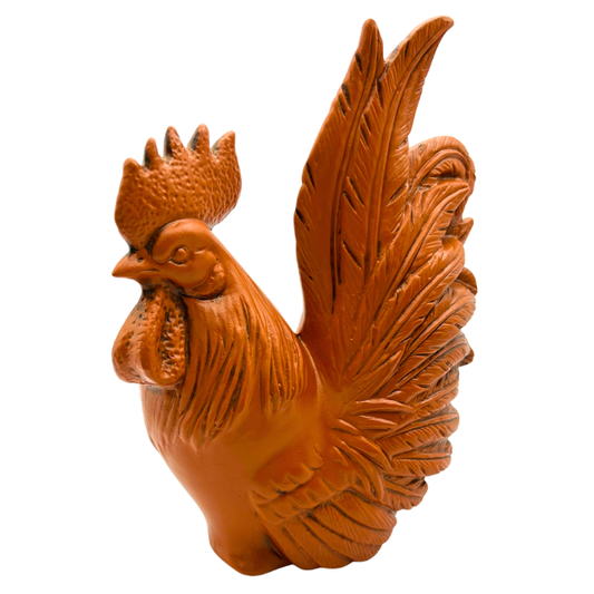 Japanese Ceramic Zodiac Chicken Roster Statue Vintage Red Clay Lucky Charm Figurine Signed
