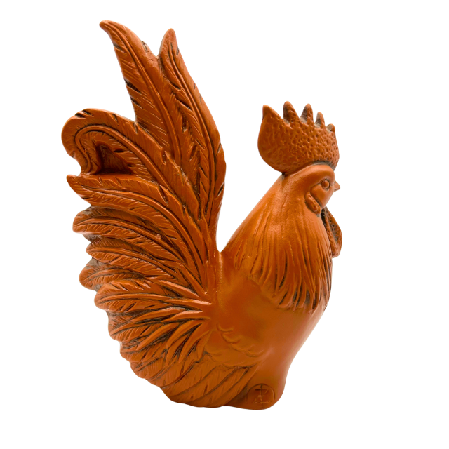 Japanese Ceramic Zodiac Chicken Roster Statue Vintage Red Clay Lucky Charm Figurine Signed