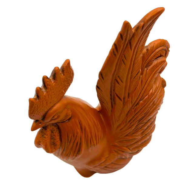 Japanese Ceramic Zodiac Chicken Roster Statue Vintage Red Clay Lucky Charm Figurine Signed