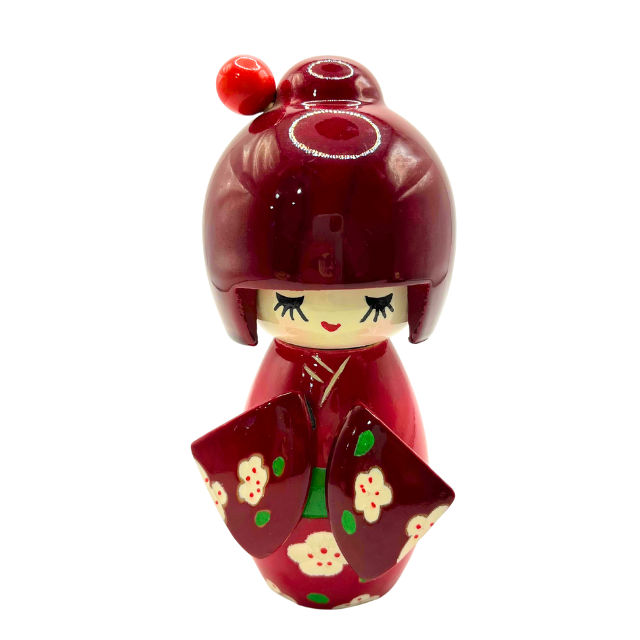 Japanese Kokeshi Doll 5.5" Tall  Red Wooded Amayadori