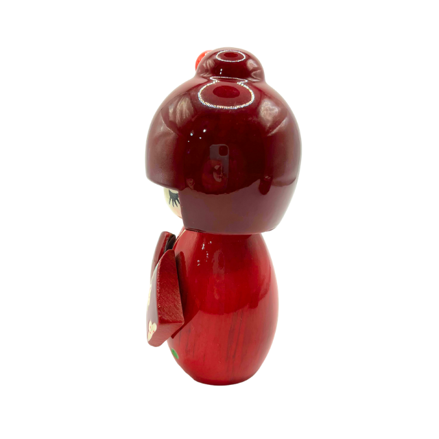 Japanese Kokeshi Doll 5.5" Tall  Red Wooded Amayadori