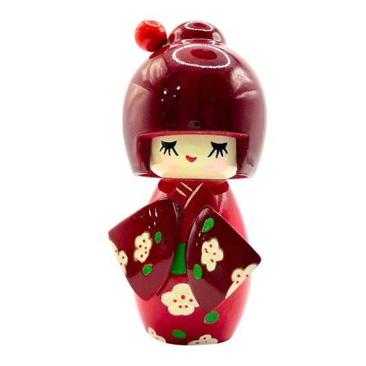 Japanese Kokeshi Doll 5.5" Tall  Red Wooded Amayadori