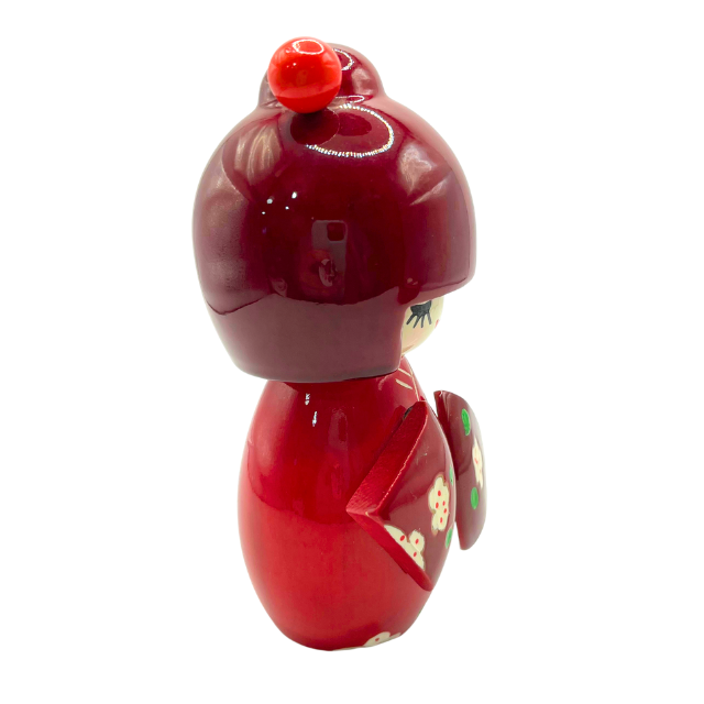 Japanese Kokeshi Doll 5.5" Tall  Red Wooded Amayadori