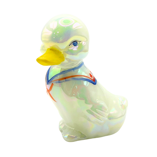 Vintage Fenton Delbert Duck Iridescent Glass Duckling Red White & Blue Scarf w/ Stars