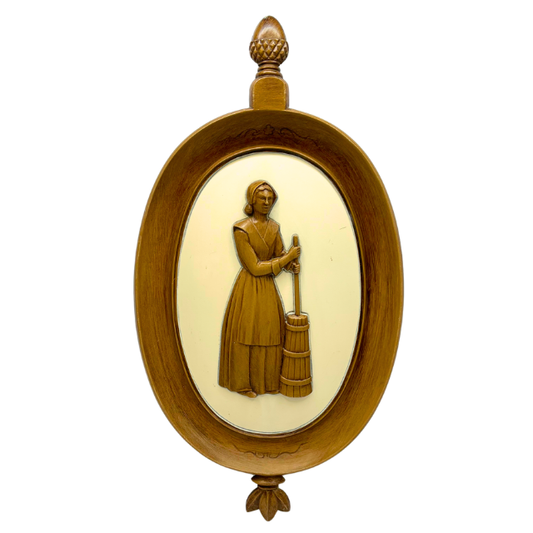 Vintage 1960 Syroco  Pilgrim  Puritan Woman Colonial Wall Decor Plaque Made in USA