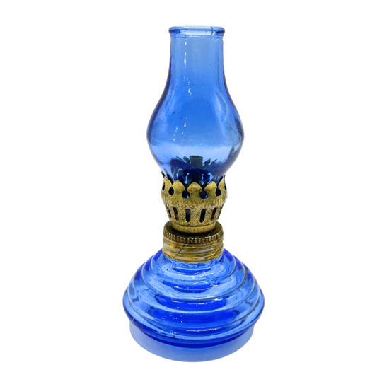 Vintage 4.5" Glass Kerosene Oil Lamp Cobalt Blue Rustic Farmhouse Lighting without Wick Adjuster