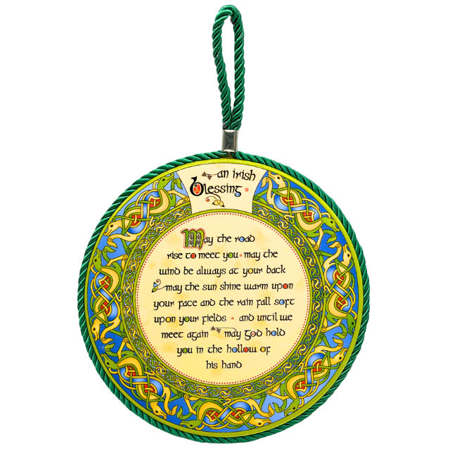 Irish Blessing Ceramic Pot Stand 7" Plaque by Clara with Hanging Rope