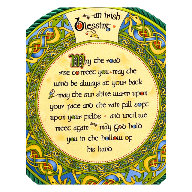 Irish Blessing Ceramic Pot Stand 7" Plaque by Clara with Hanging Rope