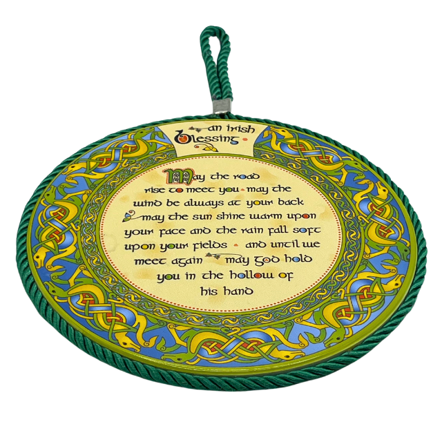 Irish Blessing Ceramic Pot Stand 7" Plaque by Clara with Hanging Rope