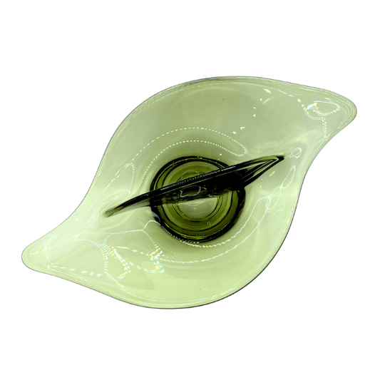 Vintage Viking Glass Avocado Green Divided Relish Dish MCM 1960s