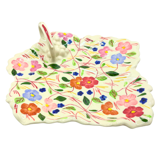 Vintage Blue Ridge Pottery Leaf Shaped 10" Nappy Dish Hand Painted