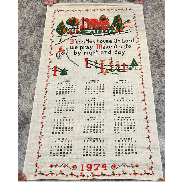 Reserved for Brenda S. 1974  Bless this house Vintage Tea Towel Calendar