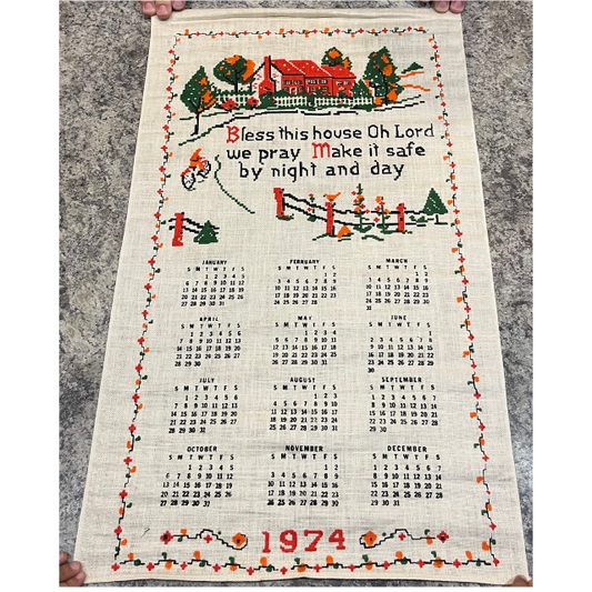Reserved for Brenda S. 1974  Bless this house Vintage Tea Towel Calendar
