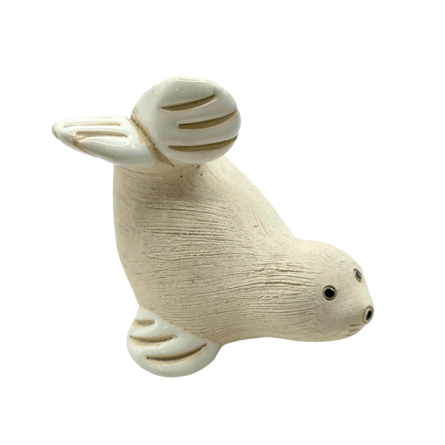Vintage Artesania Rinconada Otter with Shell & Baby White Seal Figurine Set