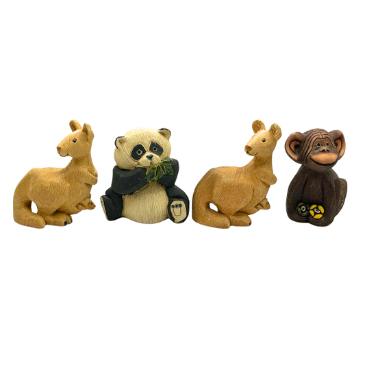 Artesania Rinconada Jungle Bundle: Panda, Chimpanzee, & (2) Kangaroo with Joey