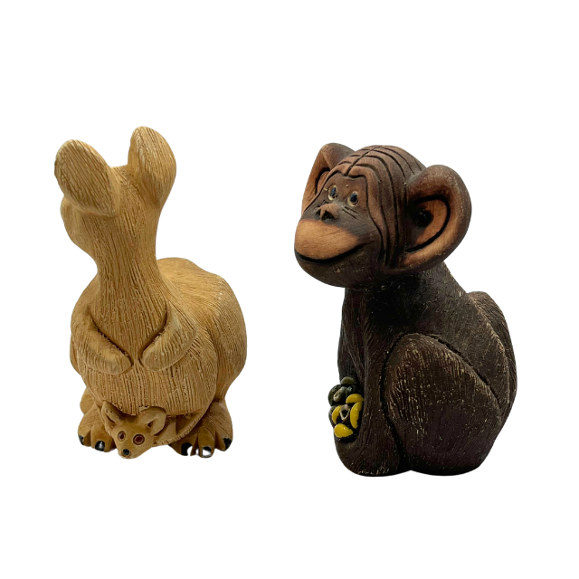 Artesania Rinconada Jungle Bundle: Panda, Chimpanzee, & (2) Kangaroo with Joey