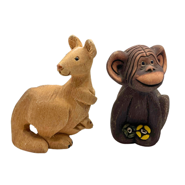Artesania Rinconada Jungle Bundle: Panda, Chimpanzee, & (2) Kangaroo with Joey