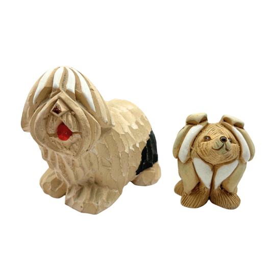 Vintage Artesania Rinconada Dog Figurine Set: Old English Sheepdog & Collie #206