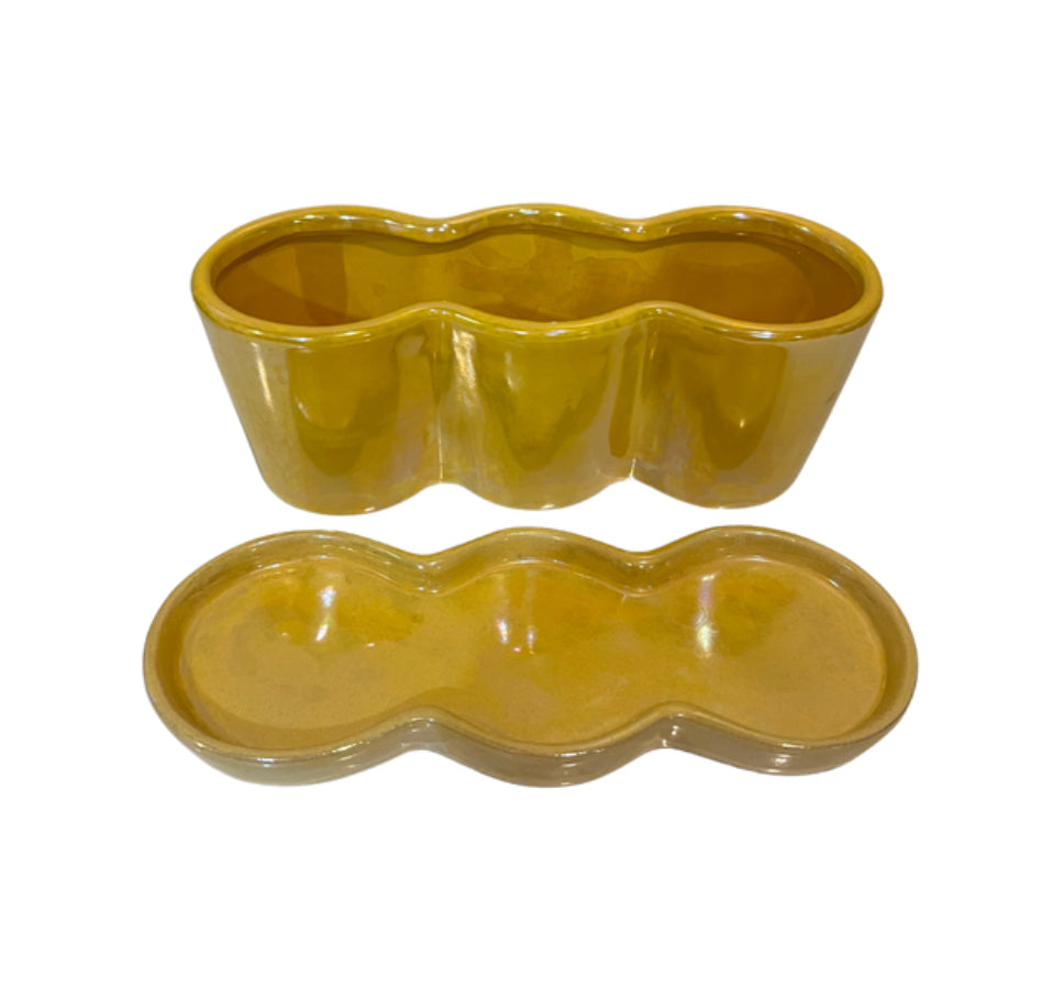 Yellow Iridescent Ceramic Pier 1 Planter 2pc