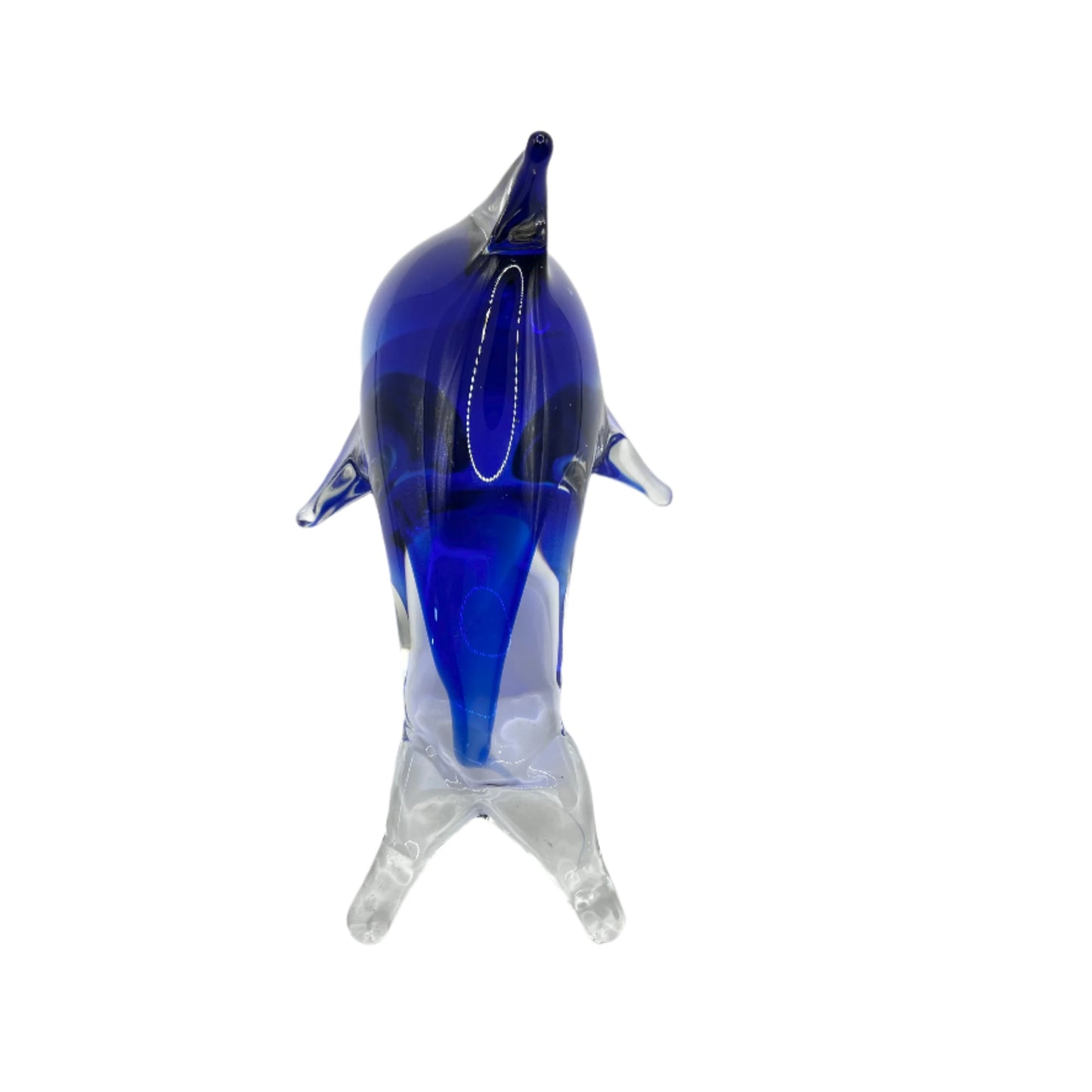 Hand Blown Art Glass Jumping Dolphin Cobalt Blue and Clear
