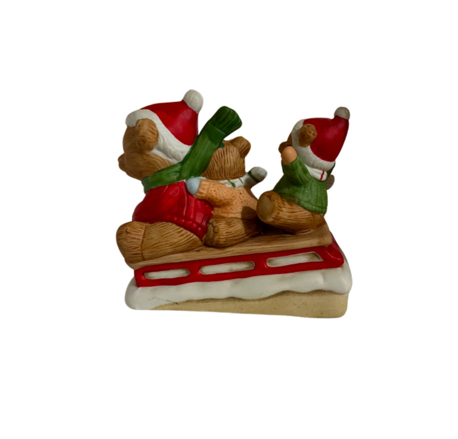 Vintage Homco Three Bears on  Sled Christmas Figurine