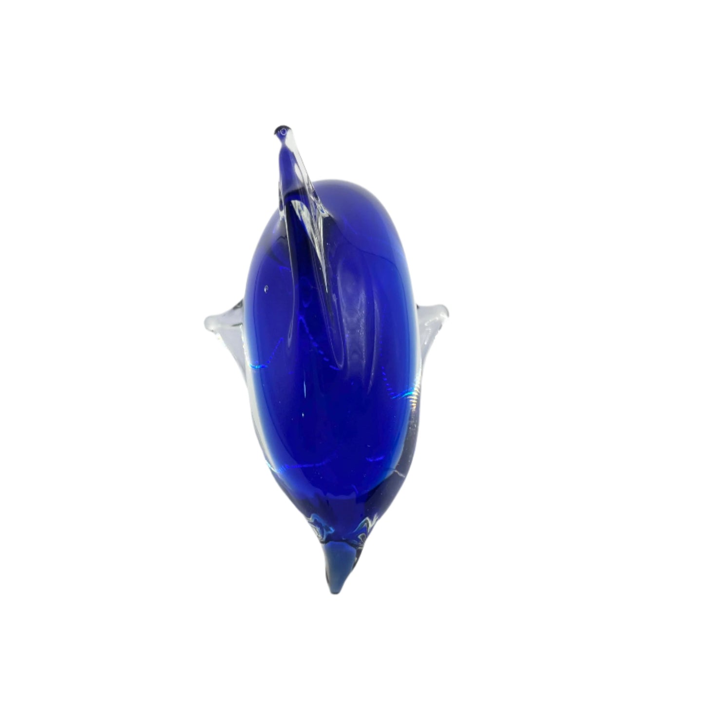 Hand Blown Art Glass Jumping Dolphin Cobalt Blue and Clear