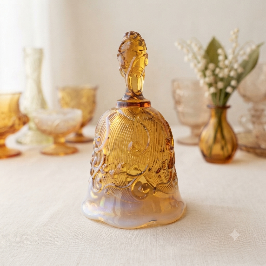 Vintage Fenton Amber Opalescent Glass Bell Lily of the Valley 6"