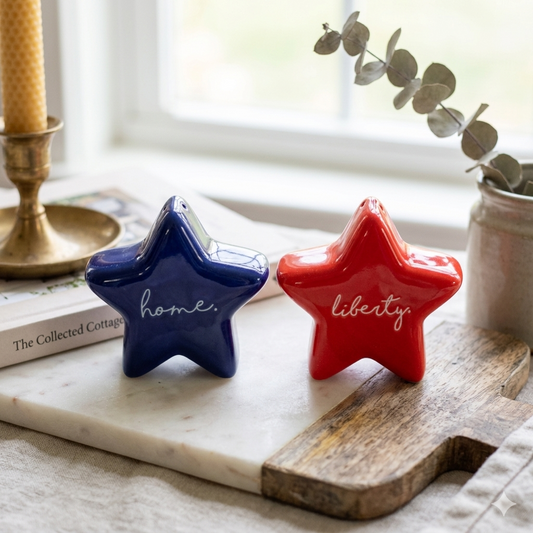 Home & Liberty Patriotic Star Salt and Pepper Set 3" New with Tag