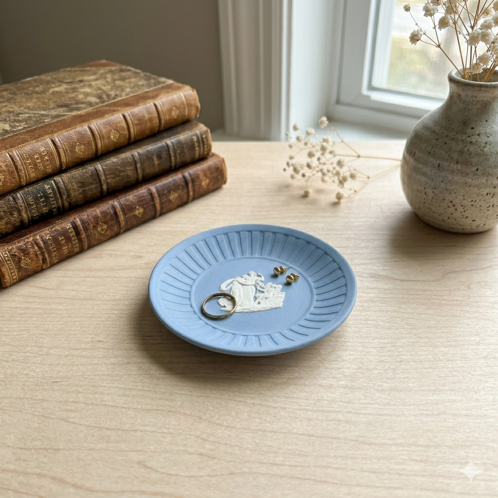 Vintage Wedgwood Blue Jasperware Round Ring Tray Trinket Dish Jasperware Dish