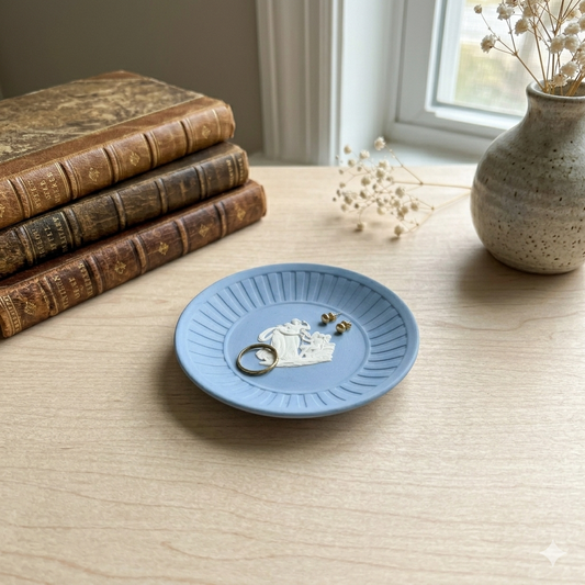 Vintage Wedgwood Blue Jasperware Round Ring Tray Trinket Dish Jasperware Dish