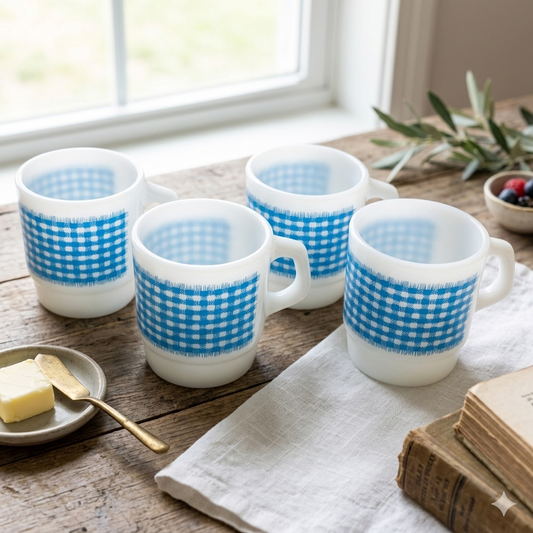 Fire King Anchor Hocking Stackable Coffee Mugs Set of 4, White Milk Glass
