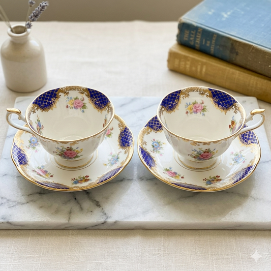 Vintage Royal Albert Empress Series Isabella Teacups and Saucers 4pc Set