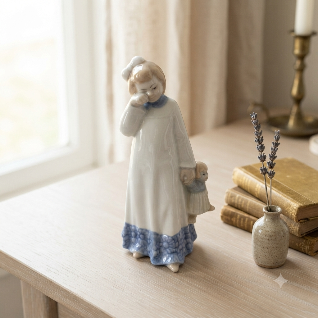 Vintage D'Art SA Spanish Porcelain Figurine Crying Girl With Doll Made in Spain