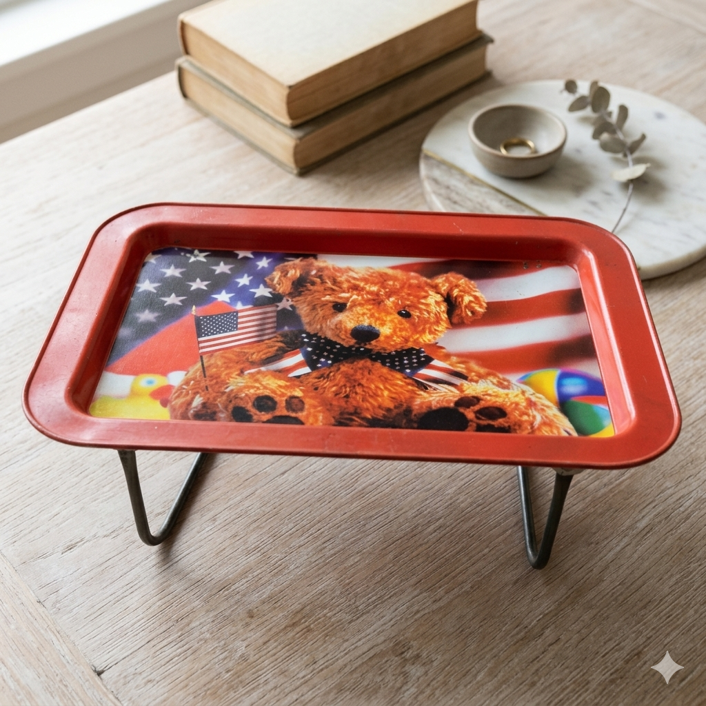 Vintage America Teddy Bear Folding TV Metal Lap Tray