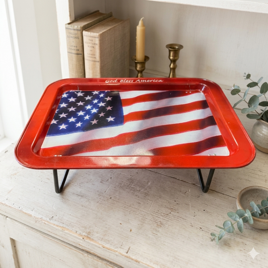 Vintage God Bless America Metal Folding TV Lap Tray American Flag