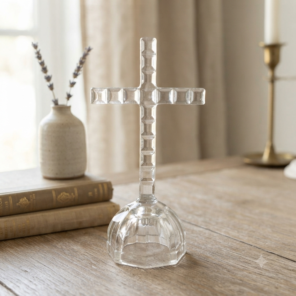 8.5" Bohemia Crystal Clear Standing Cross Religious Spiritual Home Decor 24% Lead Crystal