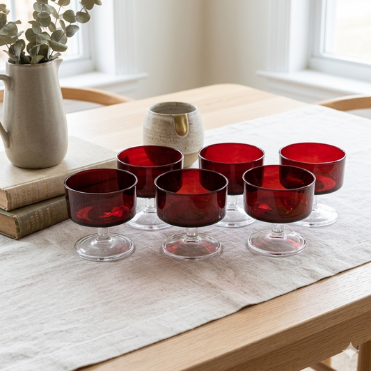 Vintage Luminarc Arcoroc France Ruby Red Stem Champagne / Dessert Glasses  Set of 6