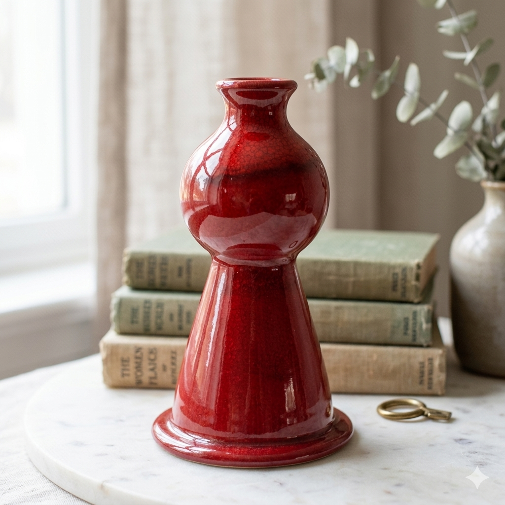 Bleu D'Argile Fait Main Art Pottery 7" Red Bud Vase made in France