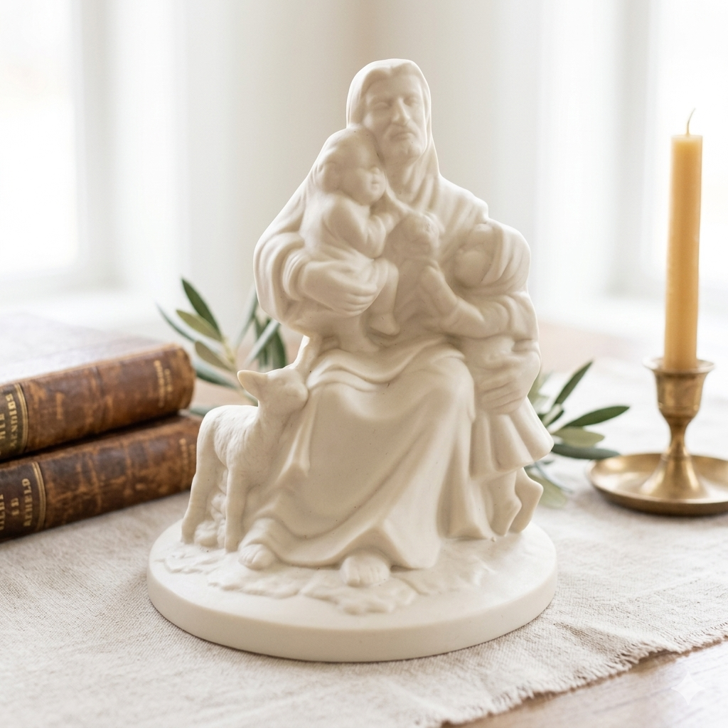 "Come Unto Me" Religious Ceramic Jesus Children & Lamb Molded Sculpture 1997