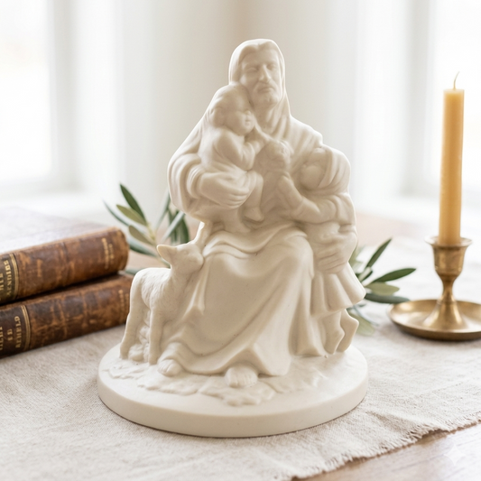 "Come Unto Me" Religious Ceramic Jesus Children & Lamb Molded Sculpture 1997