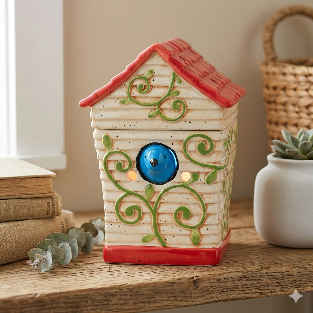 Scentsy Birdhouse Blue Bird  Ceramic Wax Warmer Retired Home Fragrance Device